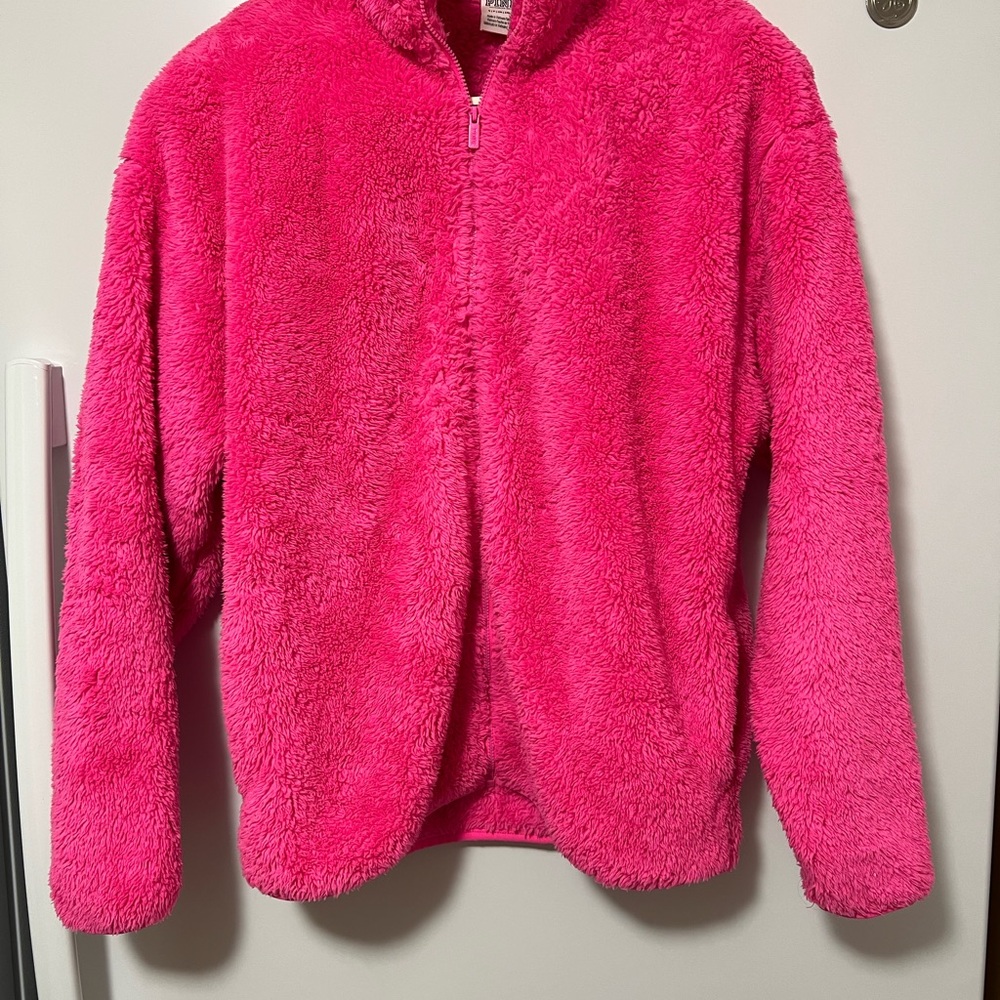 PINK Victoria's Secret Vibrant Pink Oversized Fleece Jacket